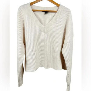 French Connection cream knit v-neck sweater, Large,  relaxed fit, Upscale Cozy